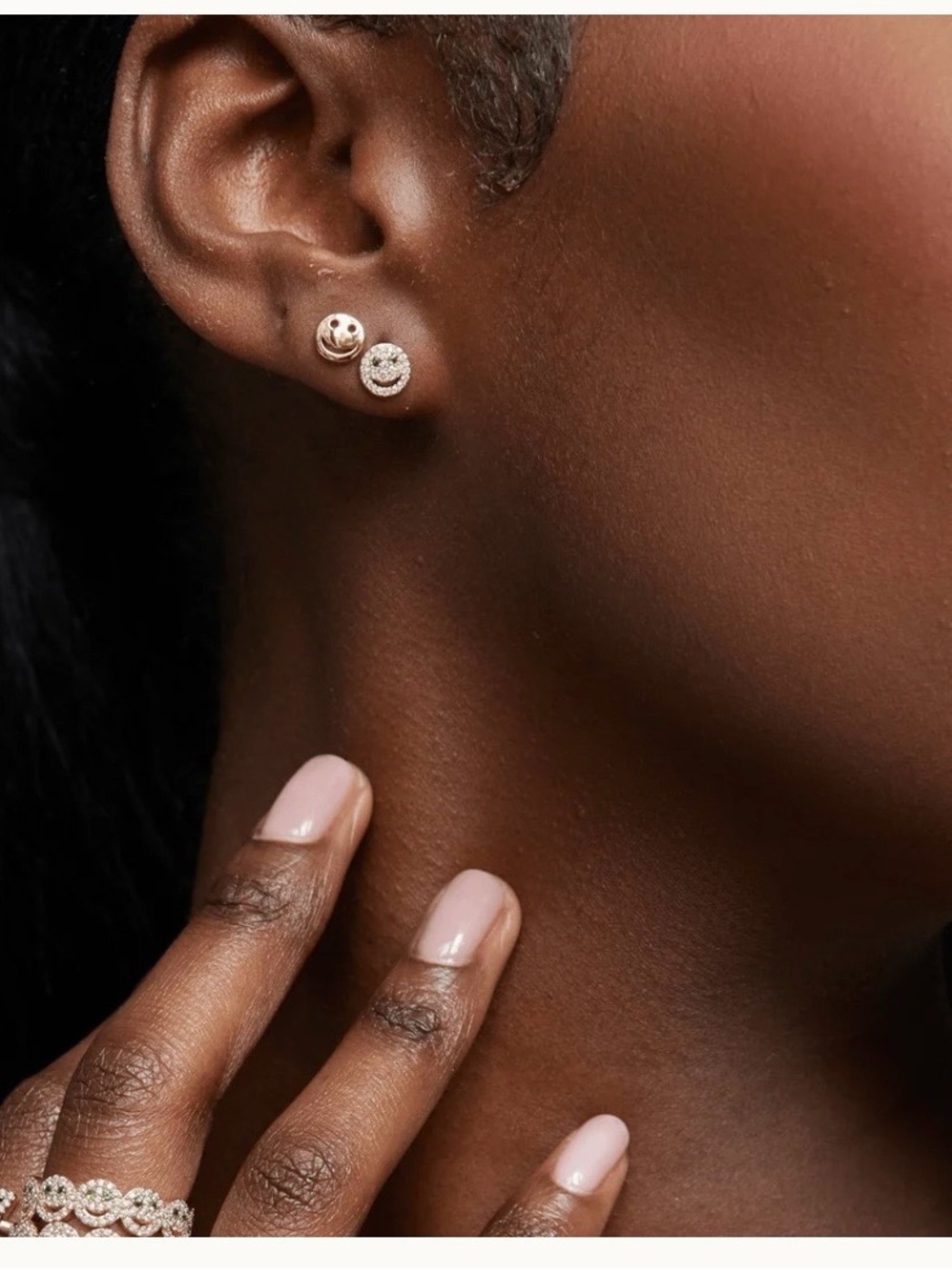 Lisa Gozlan 14kt and diamond happy face studs. Brand new. - Picture 3 of 6